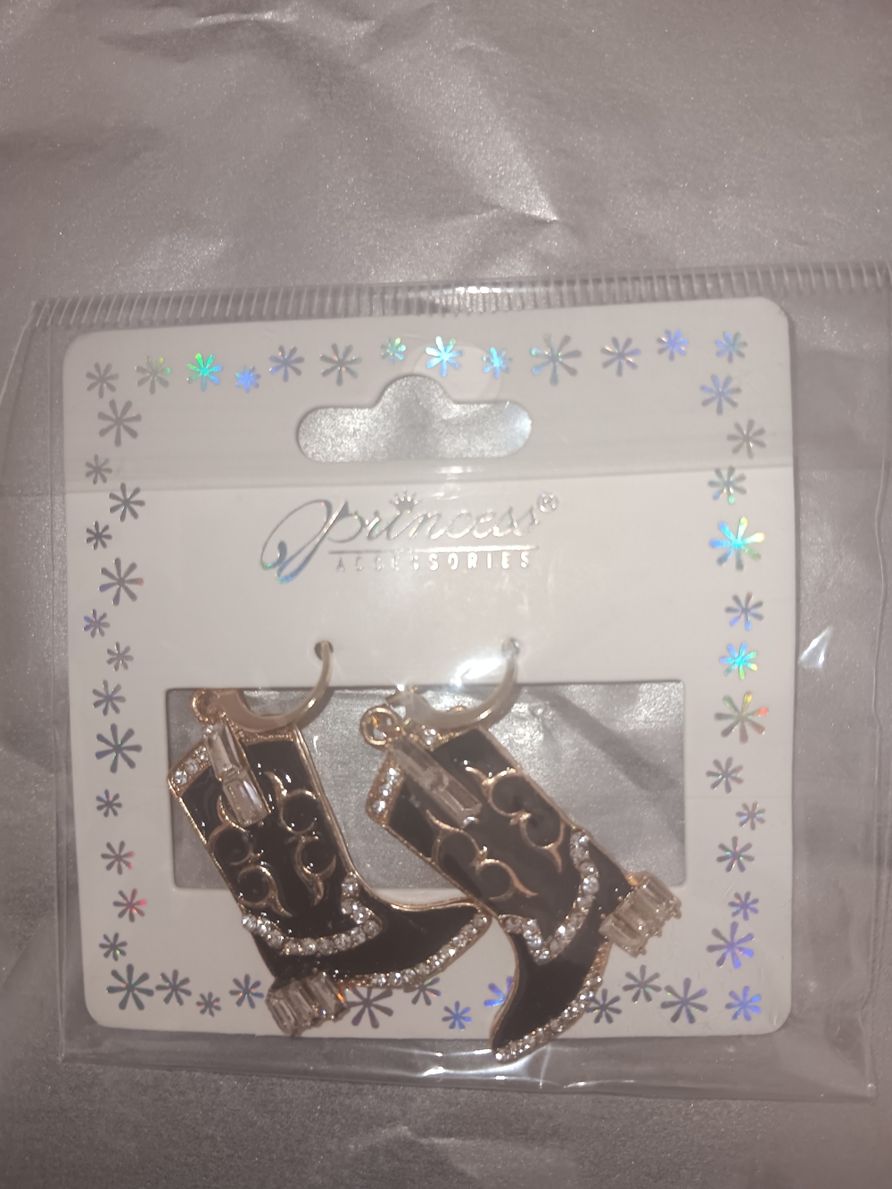 Princess Accessories Black and Gold Cowboy Boot Drop Earrings